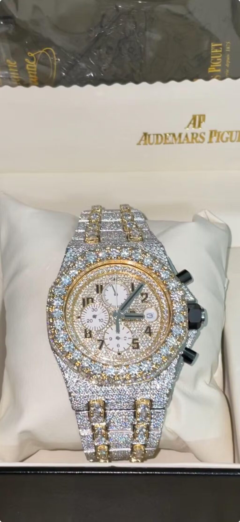 Click to view full screen Iced Out VVS Moissanite Diamond AP Audemars Piguet Bust Down Luxury Watch (Pass Diamond Tester) photo review