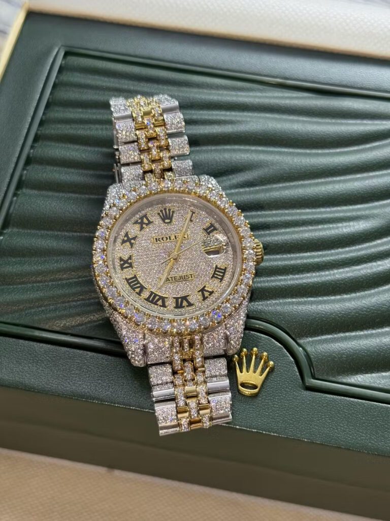Click to view full screen Iced Out VVS Moissanite Diamond Rolex Bust Down Luxury Watch (Pass Diamond Tester) photo review