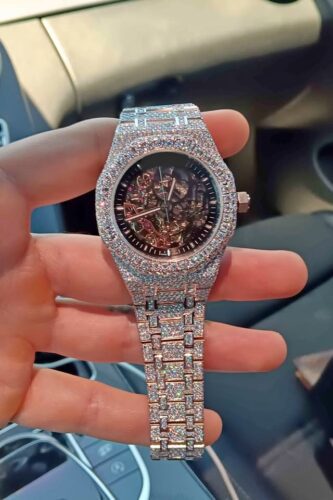 Click to view full screen Iced Out VVS Moissanite Diamond AP Audemars Piguet Skeleton Bust Down Luxury Watch (Pass Diamond Tester) photo review