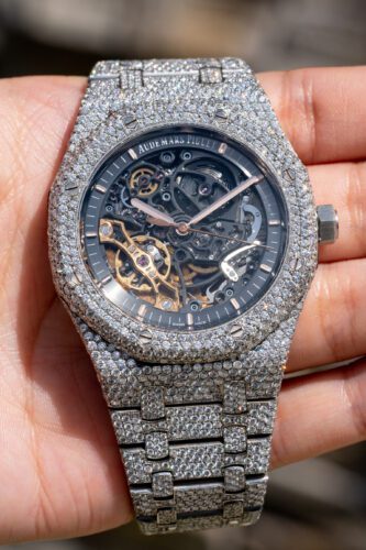 Click to view full screen Iced Out VVS Moissanite Diamond AP Audemars Piguet Skeleton Bust Down Luxury Watch (Pass Diamond Tester) photo review